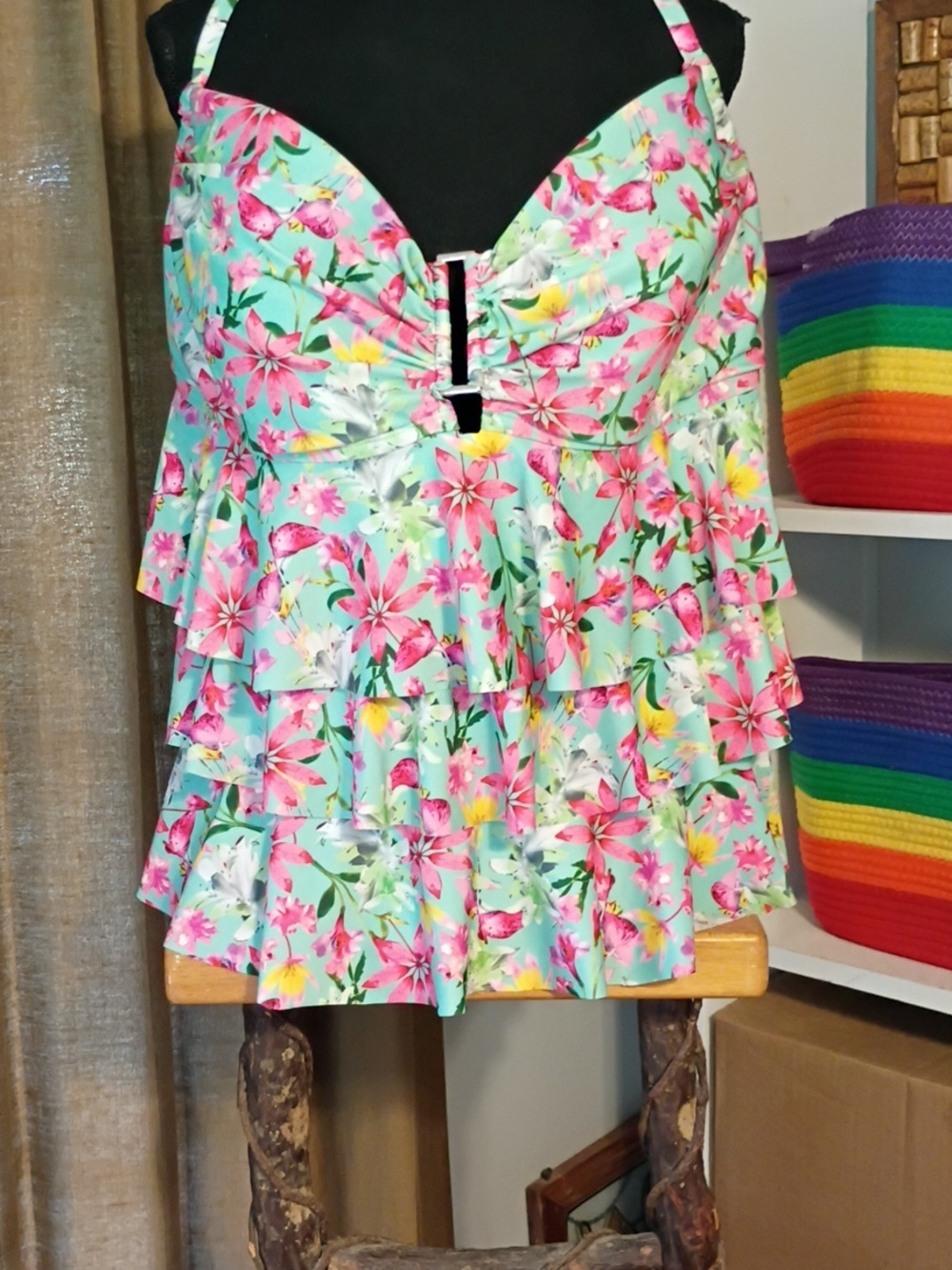 Catalina Mint Green Swim Top With Colorful Florals ⛱️